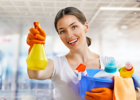 Domestic cleaner working in a Balham flat living room