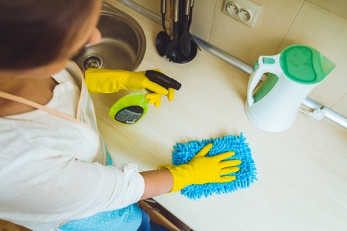Balham cleaner reviewing a safety checklist before work