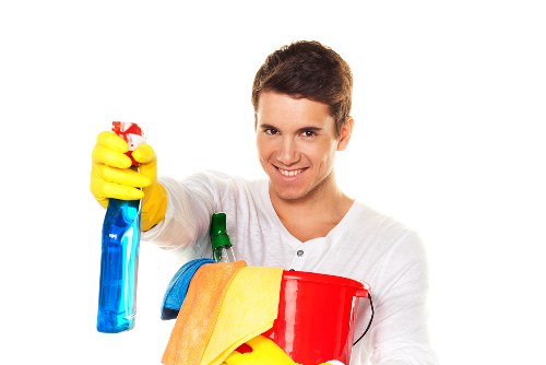 Domestic cleaner working in a Balham kitchen and living area